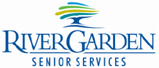 RiverGarden Senior Services logo with a tree icon featuring blue, green, and yellow leaves.